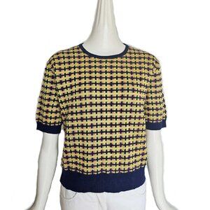 DRIES VAN NOTEN PURPLE/YELLOW JACQUARD SHORT SLEEVES SWEATER (XS)
